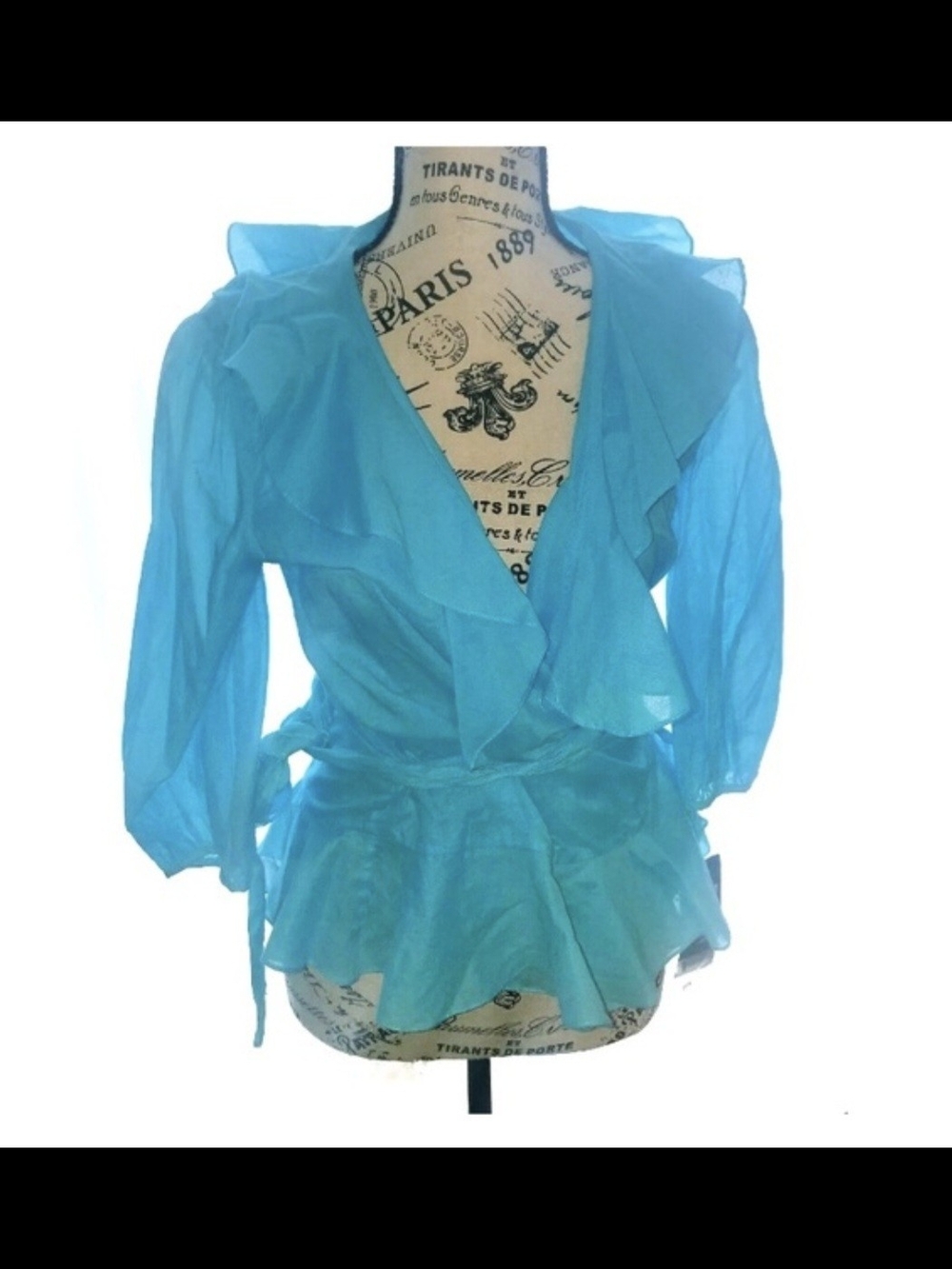 Ralph Lauren Turquoise Sheer Ruffled Wrap Blouse